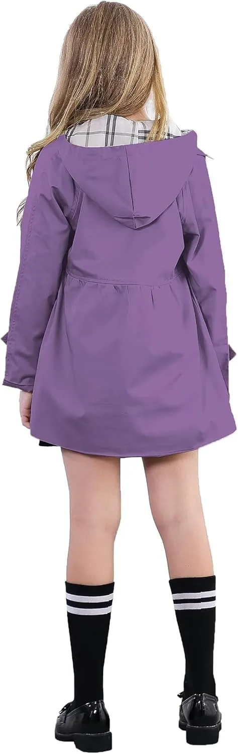 Betusline Girl's Rain Jackets Lightweight Waterproof Hooded Trench Coat Raincoats for Kids,2-14 Years