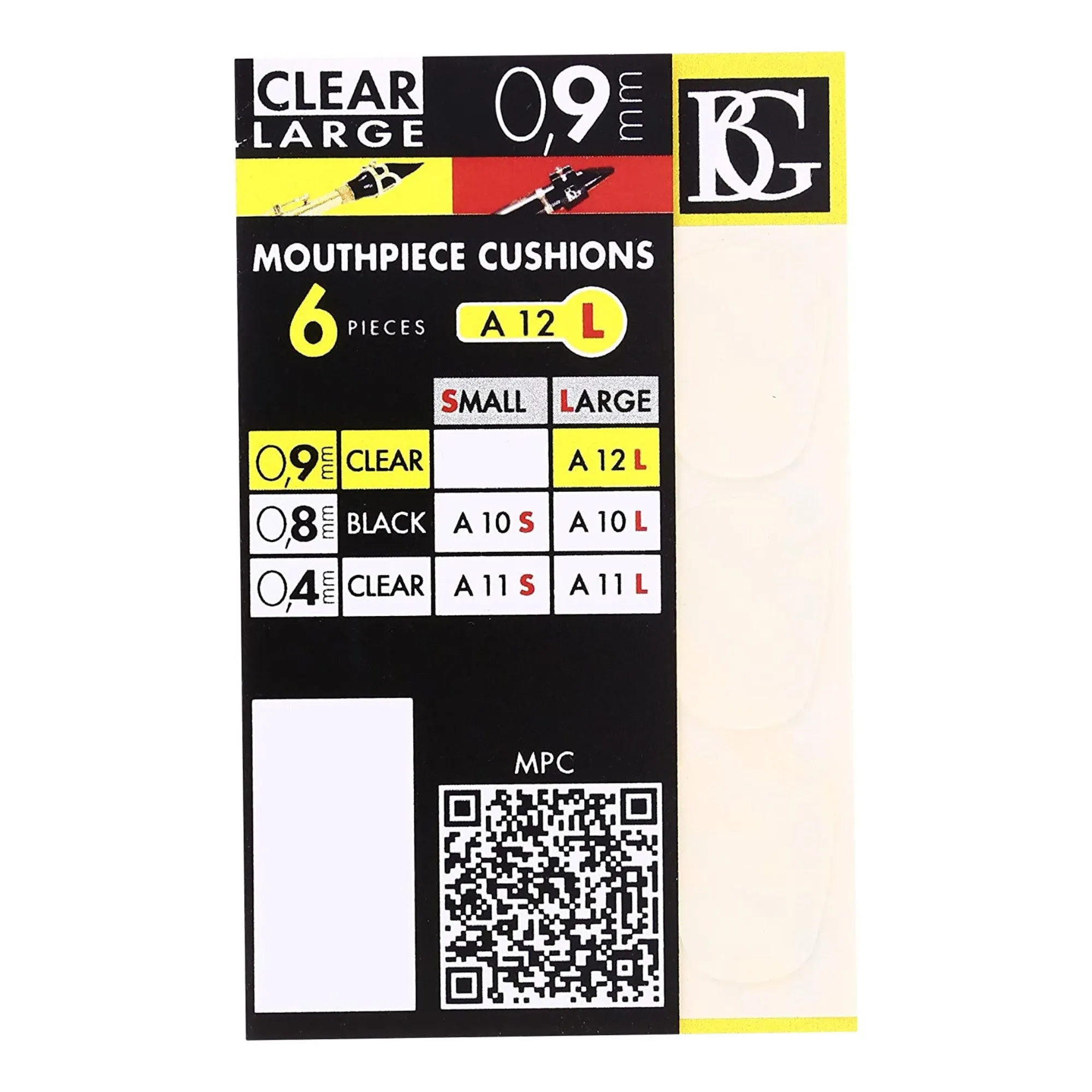 BG Clear Large 0.9mm Mouthpiece Cushions, 6 Pieces