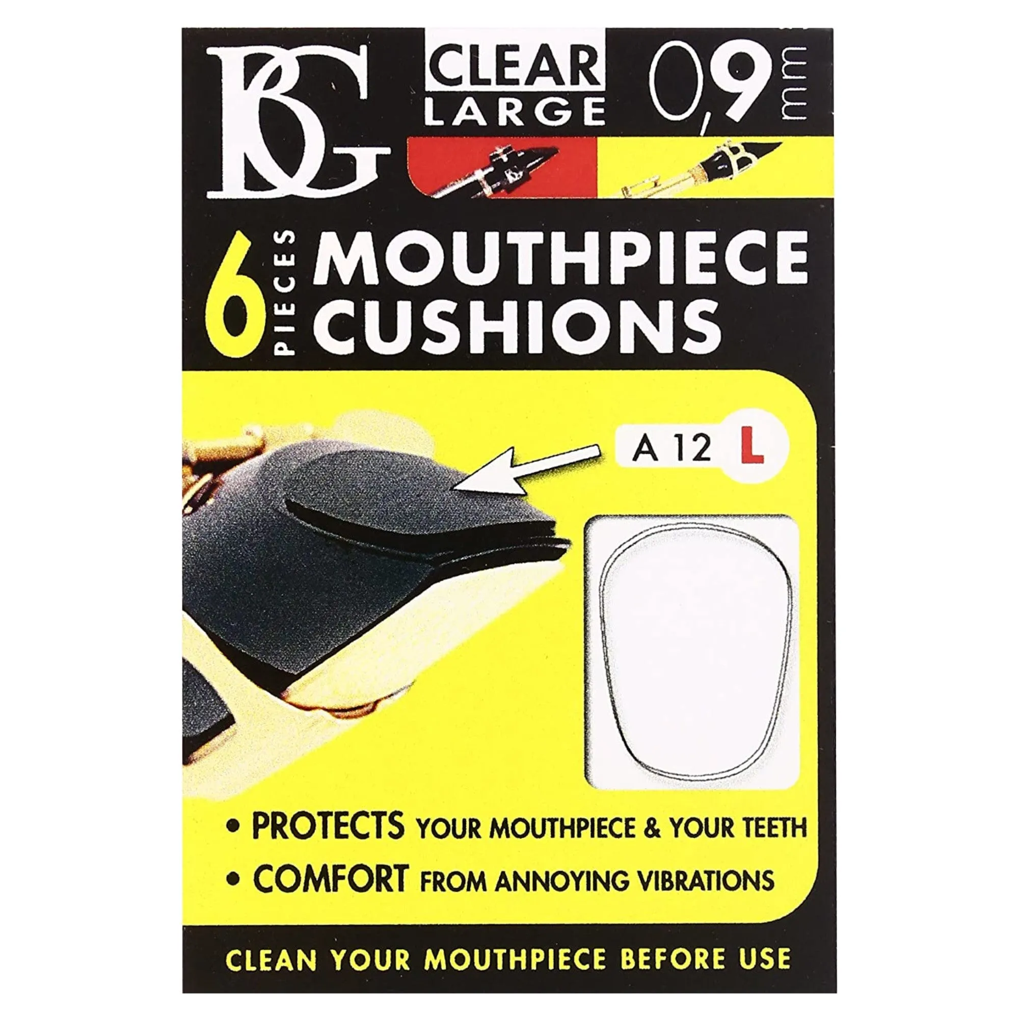 BG Clear Large 0.9mm Mouthpiece Cushions, 6 Pieces
