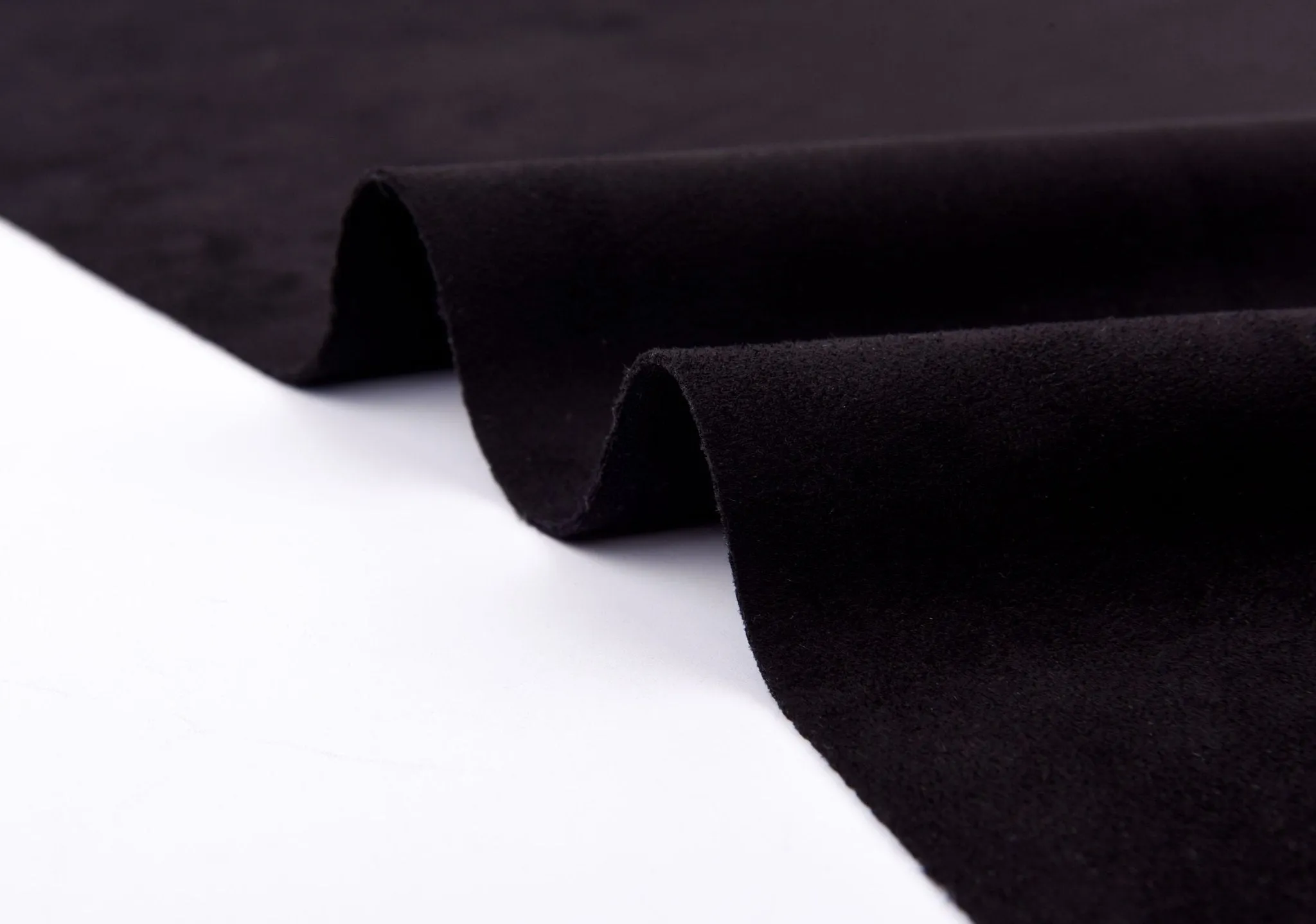 Black Melton Double Sided Brush Fabric, Black woolen Fabric, Wool Blended Material, Coat making Fabric, Fall Winter Textiles