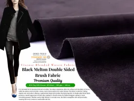Black Melton Double Sided Brush Fabric, Black woolen Fabric, Wool Blended Material, Coat making Fabric, Fall Winter Textiles