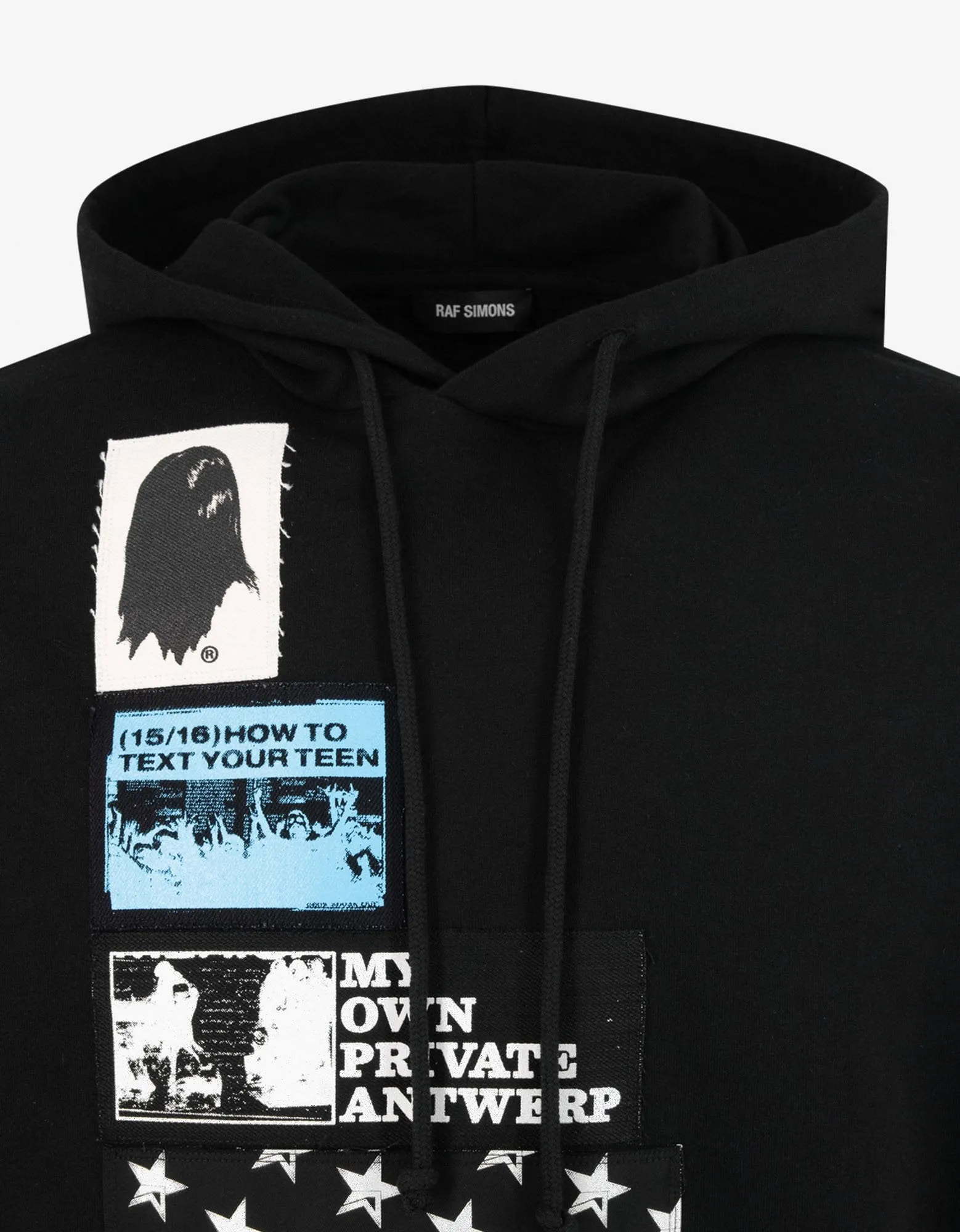 Black Regular Fit Hoodie with Patches -
