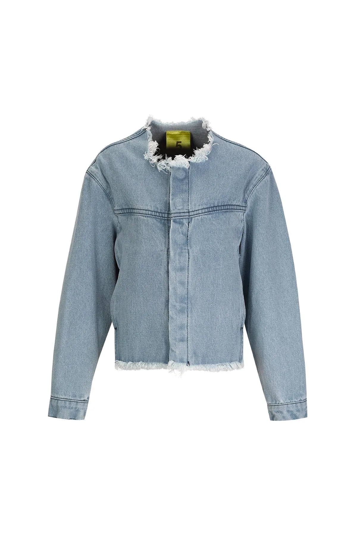 BLUE DENIM COLLARLESS JACKET