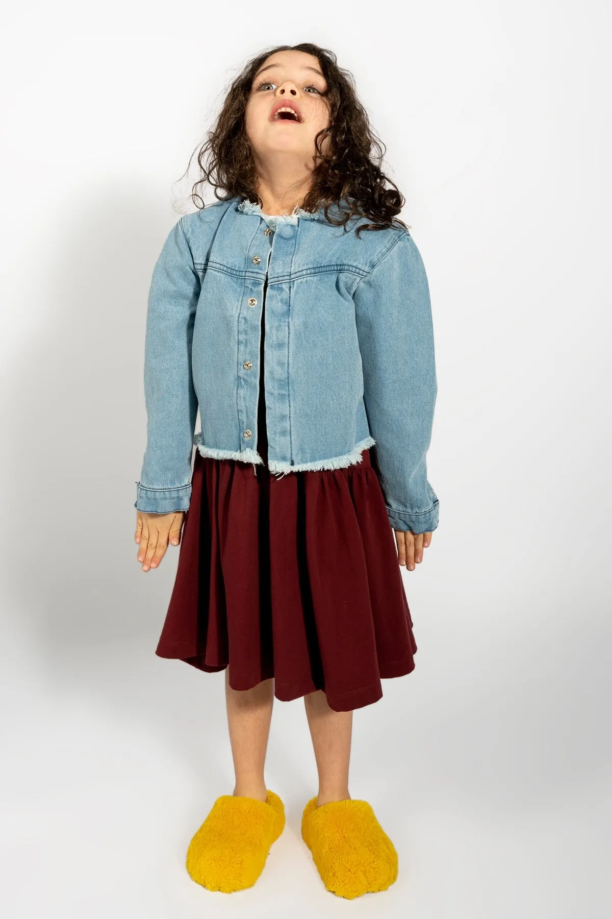 BLUE DENIM COLLARLESS JACKET