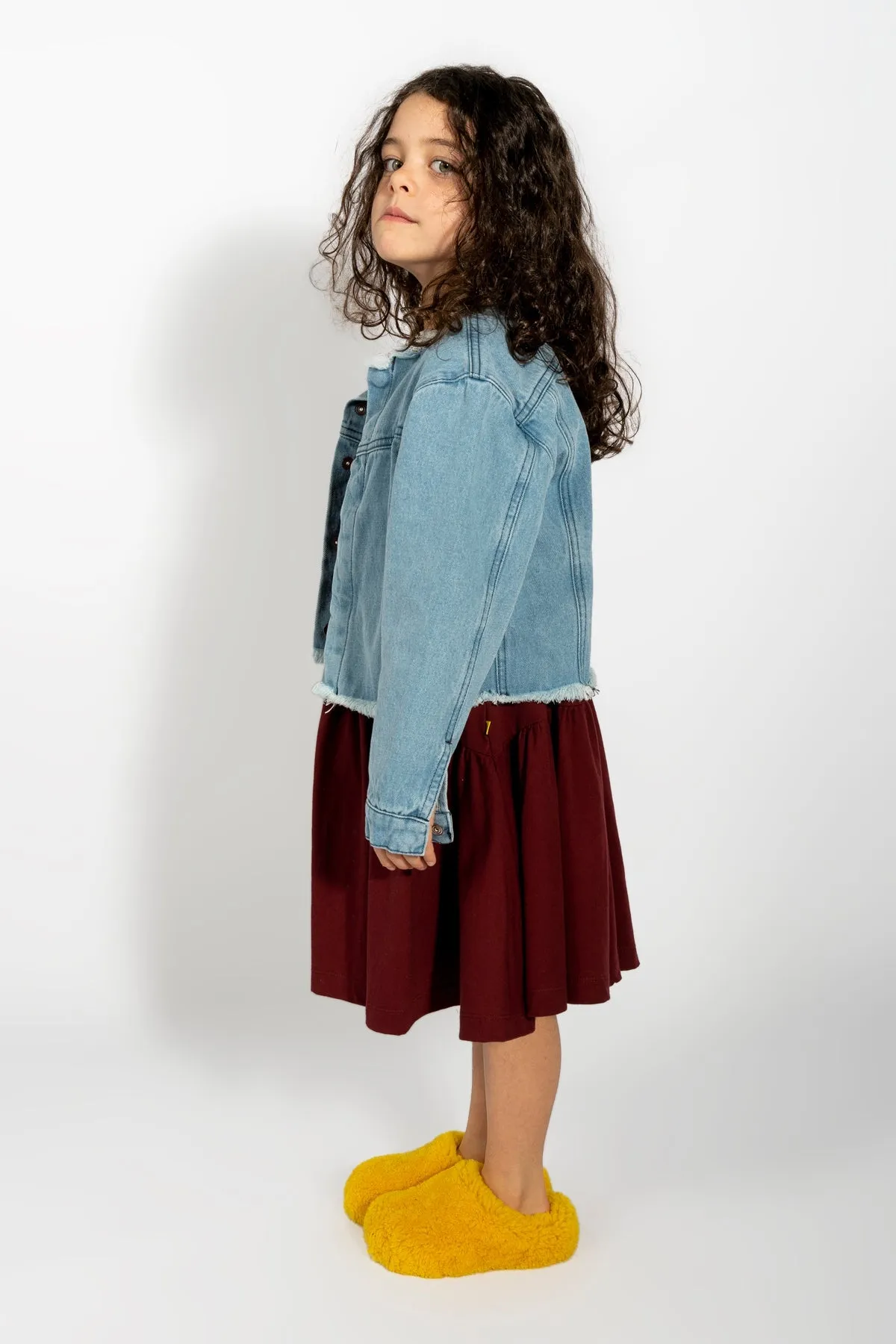 BLUE DENIM COLLARLESS JACKET