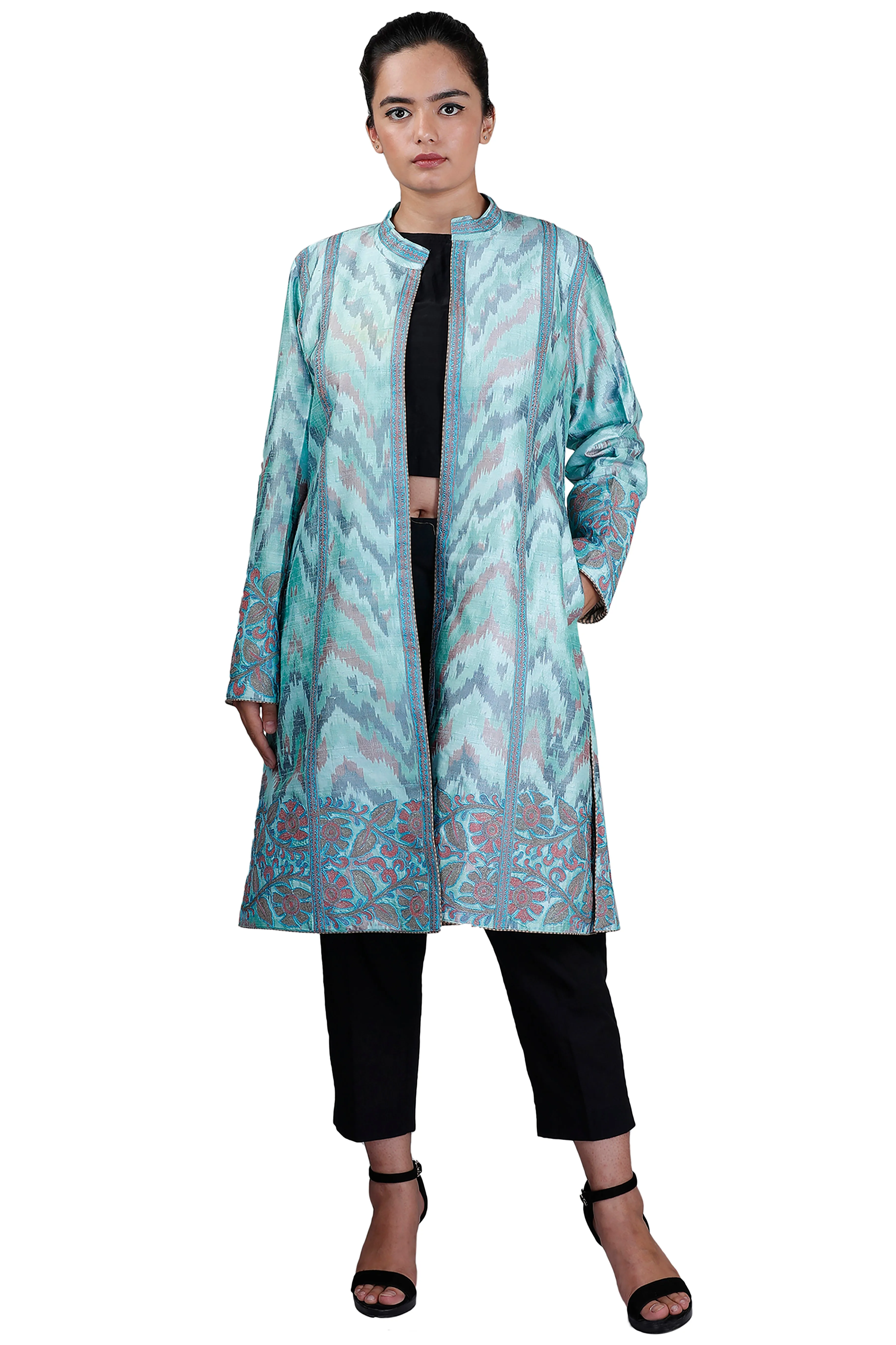 Blue Ikkat Raw Silk Jacket
