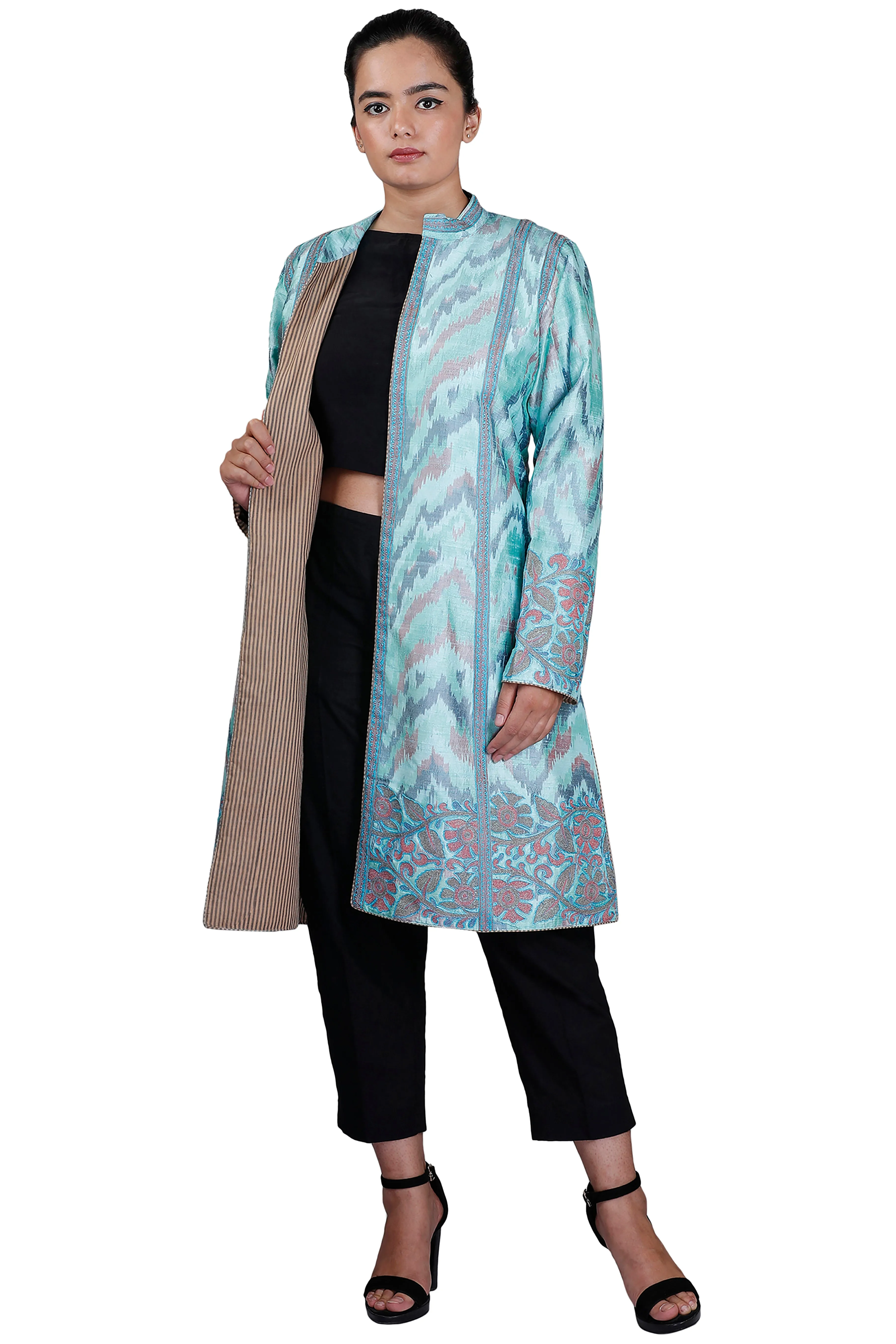 Blue Ikkat Raw Silk Jacket