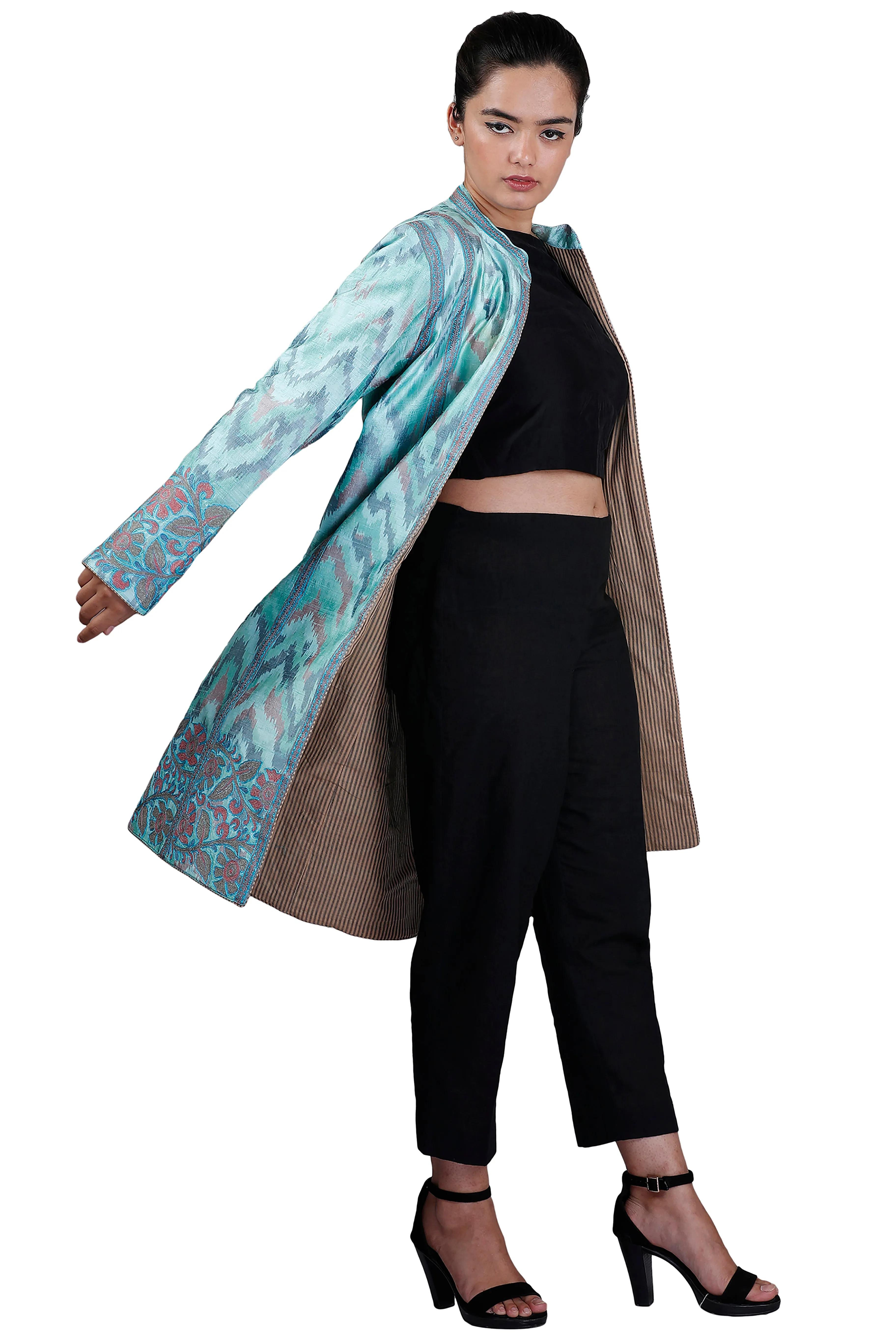 Blue Ikkat Raw Silk Jacket