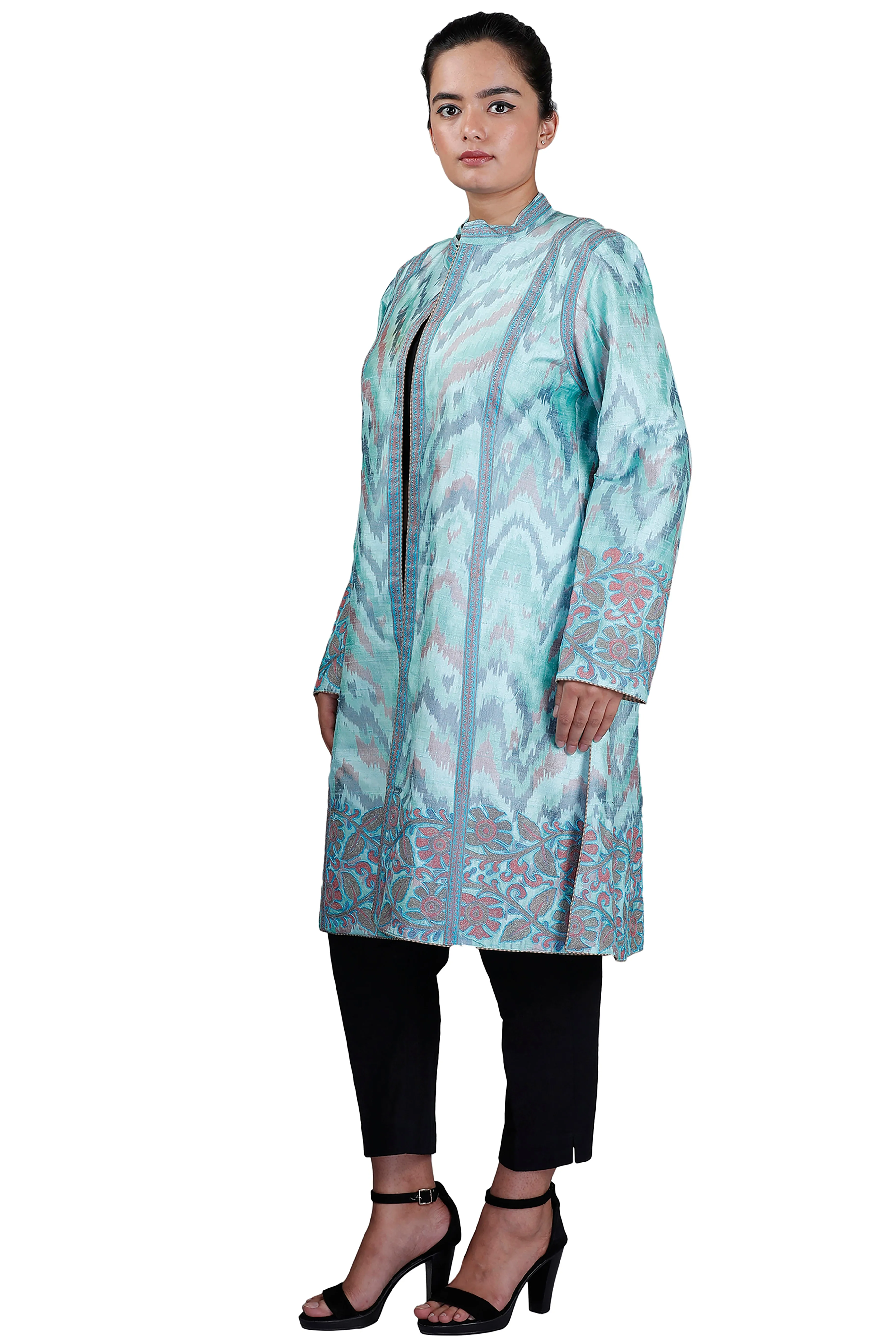 Blue Ikkat Raw Silk Jacket
