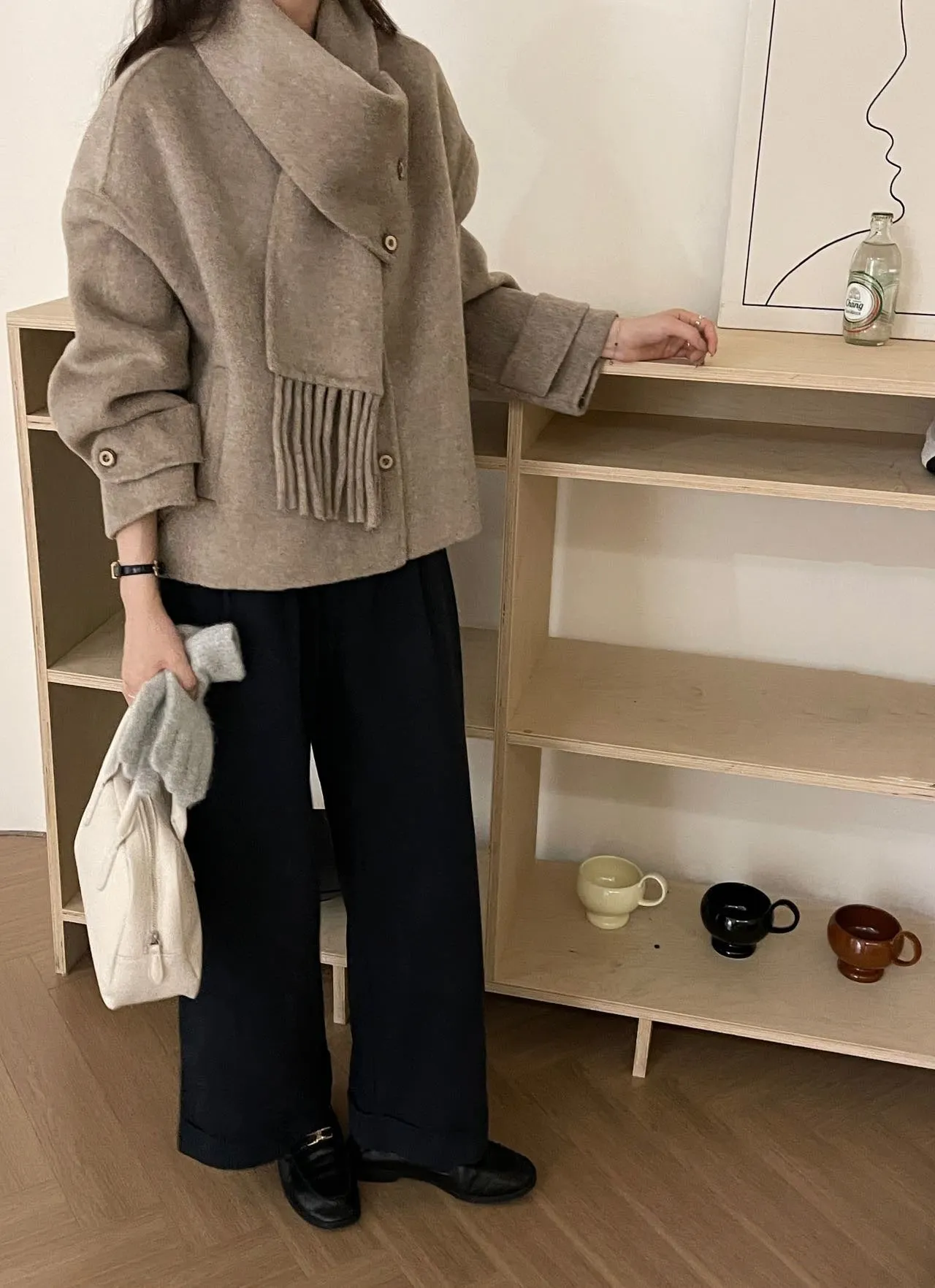 Bonnyshow frat outfits Solid Color Scarf Single Row Multi-Buckle Drop Shoulder Sleeve Double-Sided Cashmere Coat High-Grade Woolen Coat for Women Autumn and Winter New
