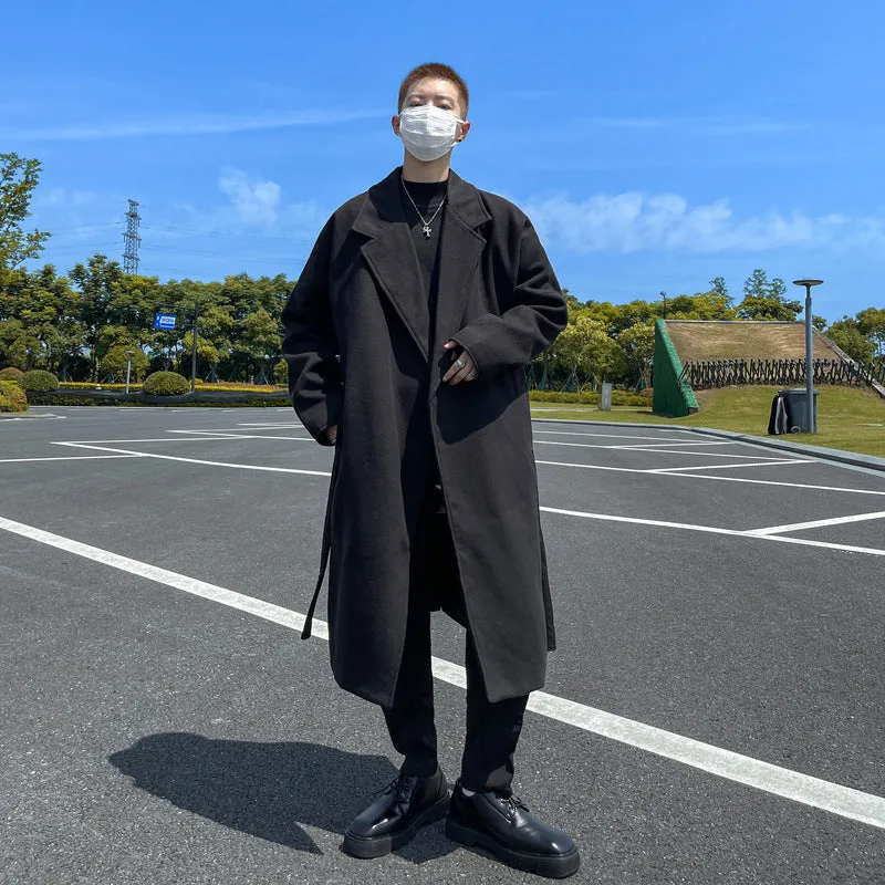 Bonsir Autumn and Winter New Mid-Length Woolen Coat Men's Hong Kong Style Loose Commuter Windbreaker Loose Coat Warm