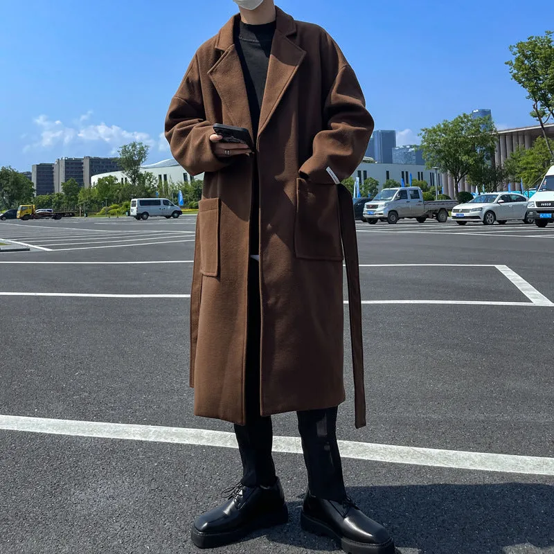 Bonsir Autumn and Winter New Mid-Length Woolen Coat Men's Hong Kong Style Loose Commuter Windbreaker Loose Coat Warm