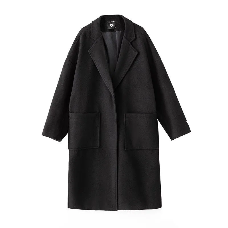 Bonsir Autumn and Winter New Mid-Length Woolen Coat Men's Hong Kong Style Loose Commuter Windbreaker Loose Coat Warm