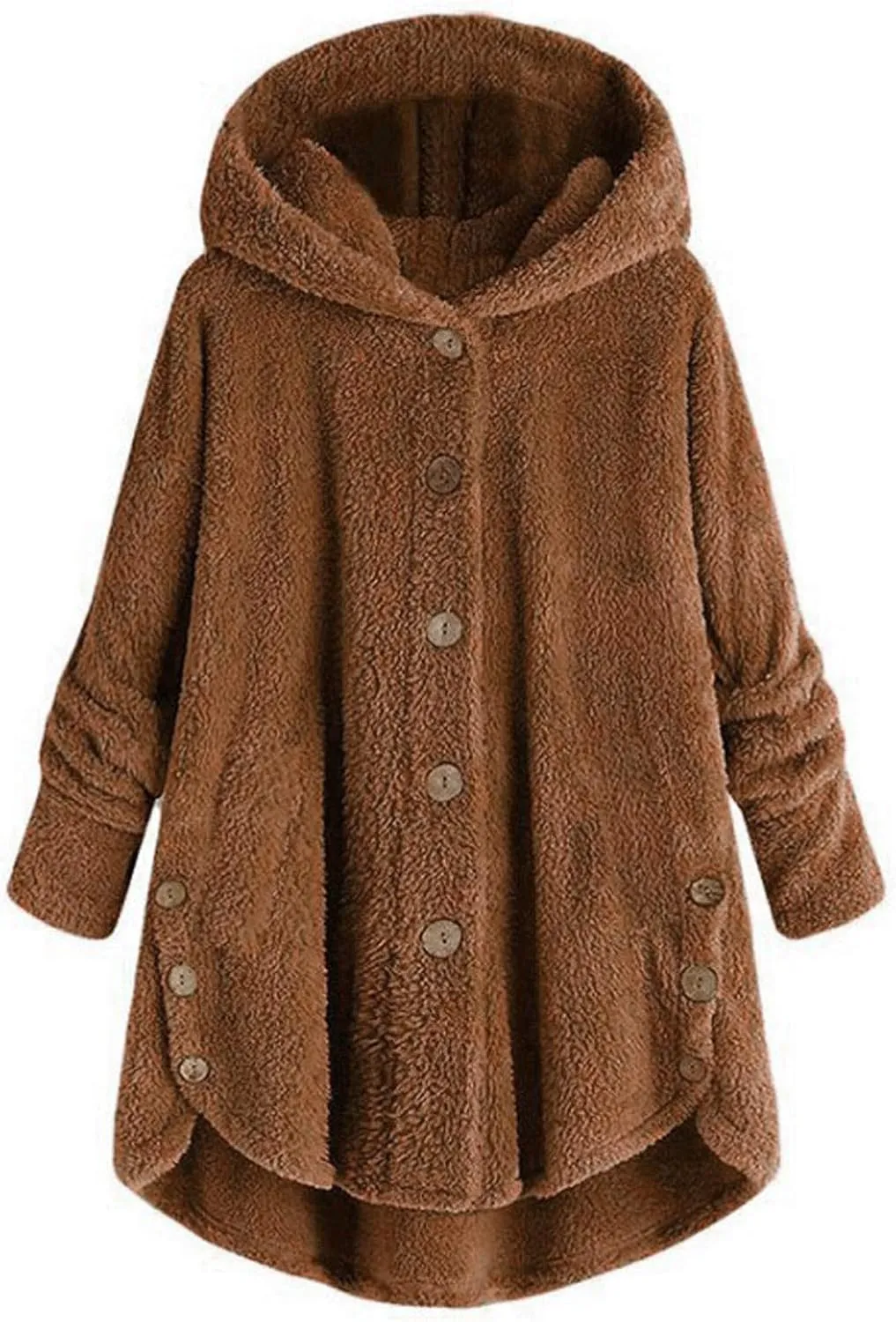 BOXIACEY Plus Size Coats for Women Wool Teddy Bear Coat Fleece Button Down Jacket Plush Hooded Cardigan with Pocket
