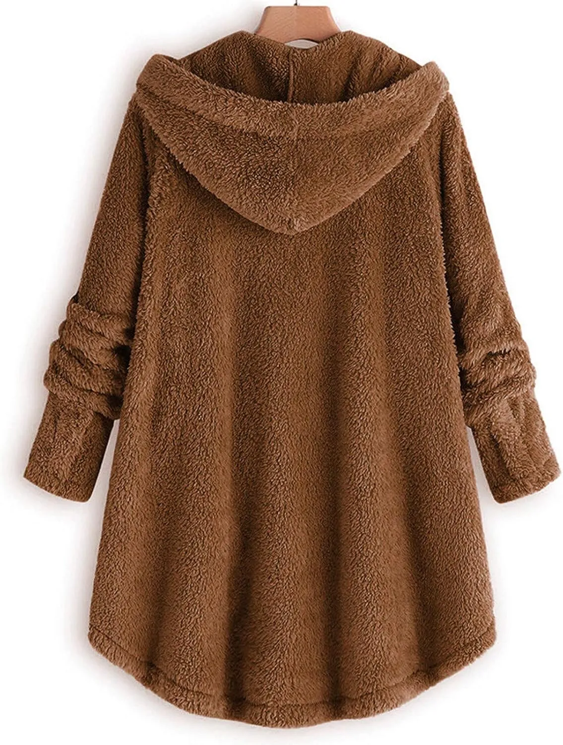 BOXIACEY Plus Size Coats for Women Wool Teddy Bear Coat Fleece Button Down Jacket Plush Hooded Cardigan with Pocket