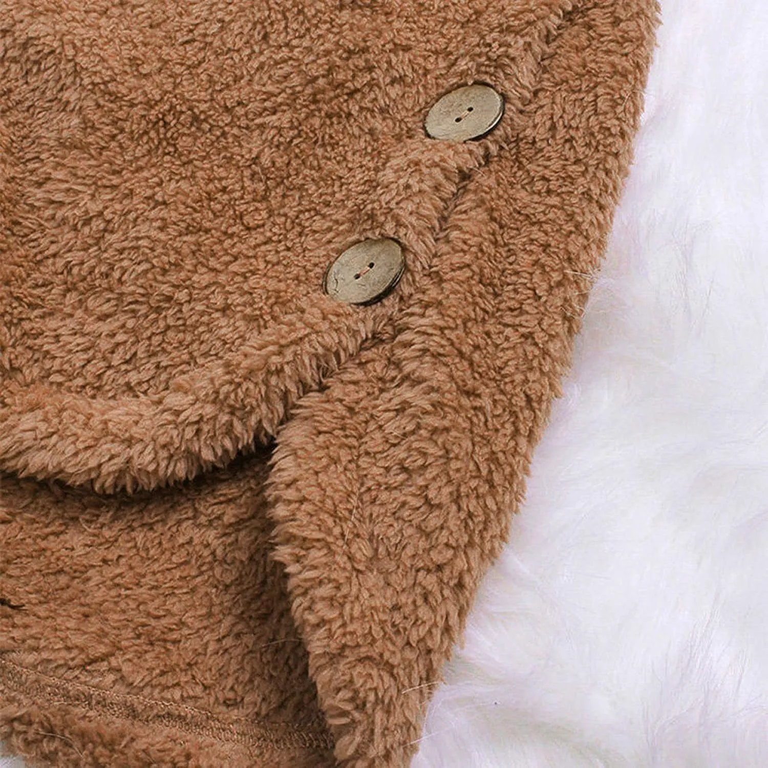 BOXIACEY Plus Size Coats for Women Wool Teddy Bear Coat Fleece Button Down Jacket Plush Hooded Cardigan with Pocket