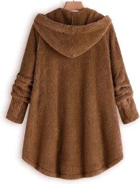 BOXIACEY Plus Size Coats for Women Wool Teddy Bear Coat Fleece Button Down Jacket Plush Hooded Cardigan with Pocket