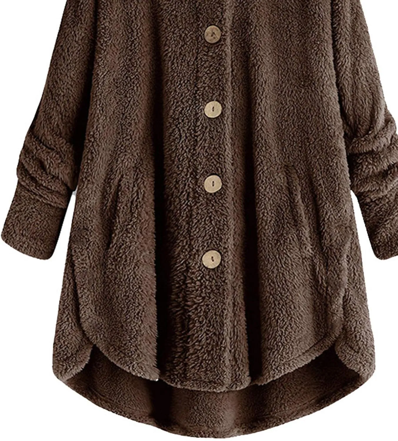 BOXIACEY Plus Size Coats for Women Wool Teddy Bear Coat Fleece Button Down Jacket Plush Hooded Cardigan with Pocket