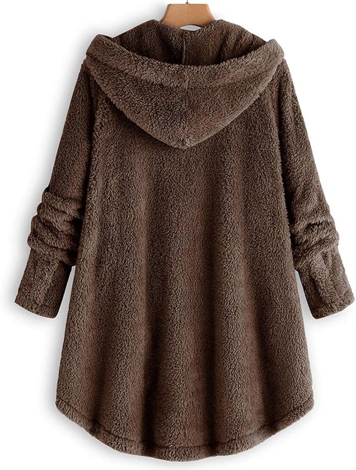 BOXIACEY Plus Size Coats for Women Wool Teddy Bear Coat Fleece Button Down Jacket Plush Hooded Cardigan with Pocket