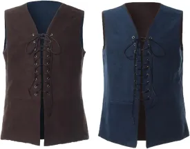 BPURB Mens Renaissance Steampunk Lace-up Vest Gothic Waistcoat Reversible Vest for Men