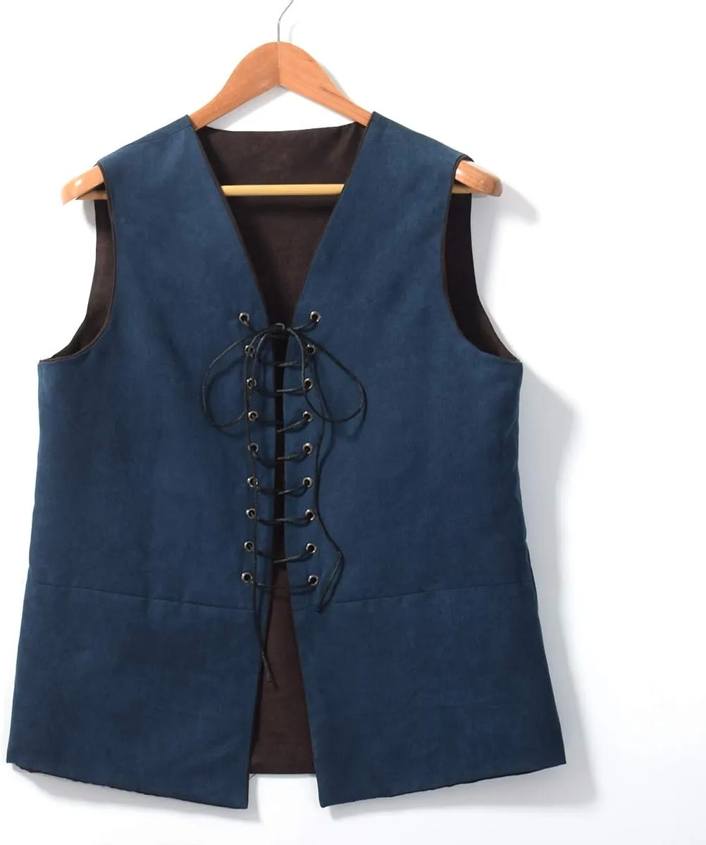 BPURB Mens Renaissance Steampunk Lace-up Vest Gothic Waistcoat Reversible Vest for Men