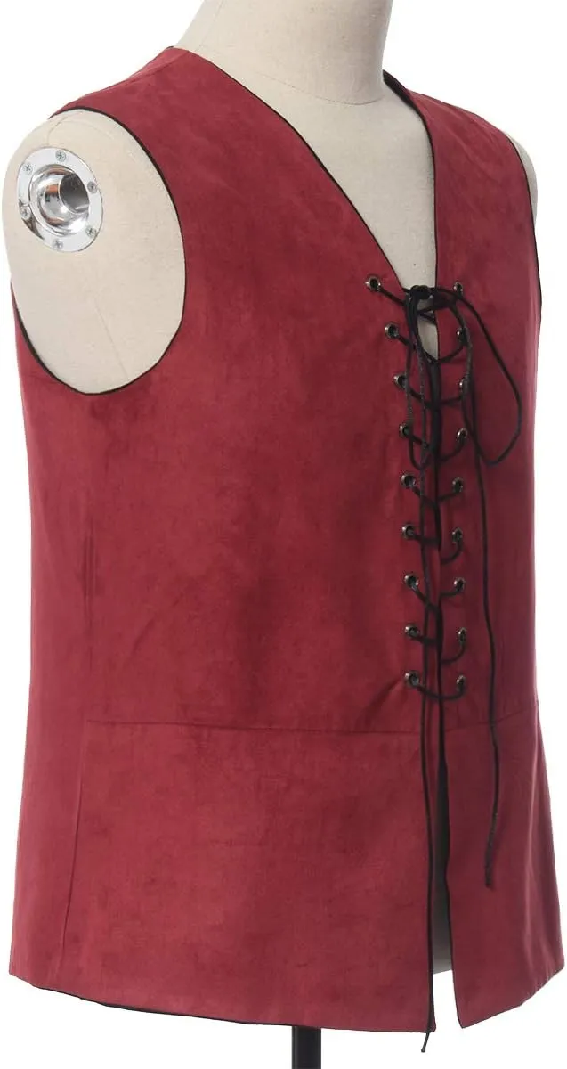 BPURB Mens Renaissance Steampunk Lace-up Vest Gothic Waistcoat Reversible Vest for Men