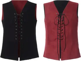 BPURB Mens Renaissance Steampunk Lace-up Vest Gothic Waistcoat Reversible Vest for Men