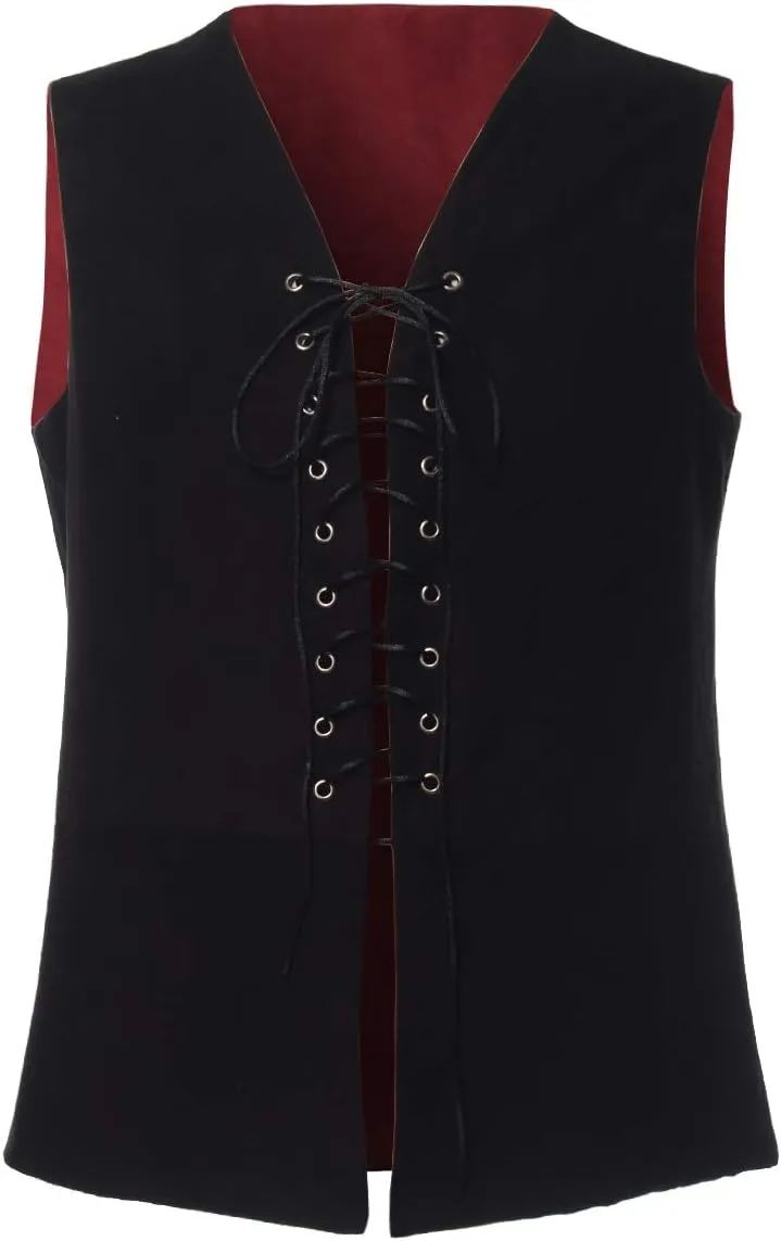 BPURB Mens Renaissance Steampunk Lace-up Vest Gothic Waistcoat Reversible Vest for Men