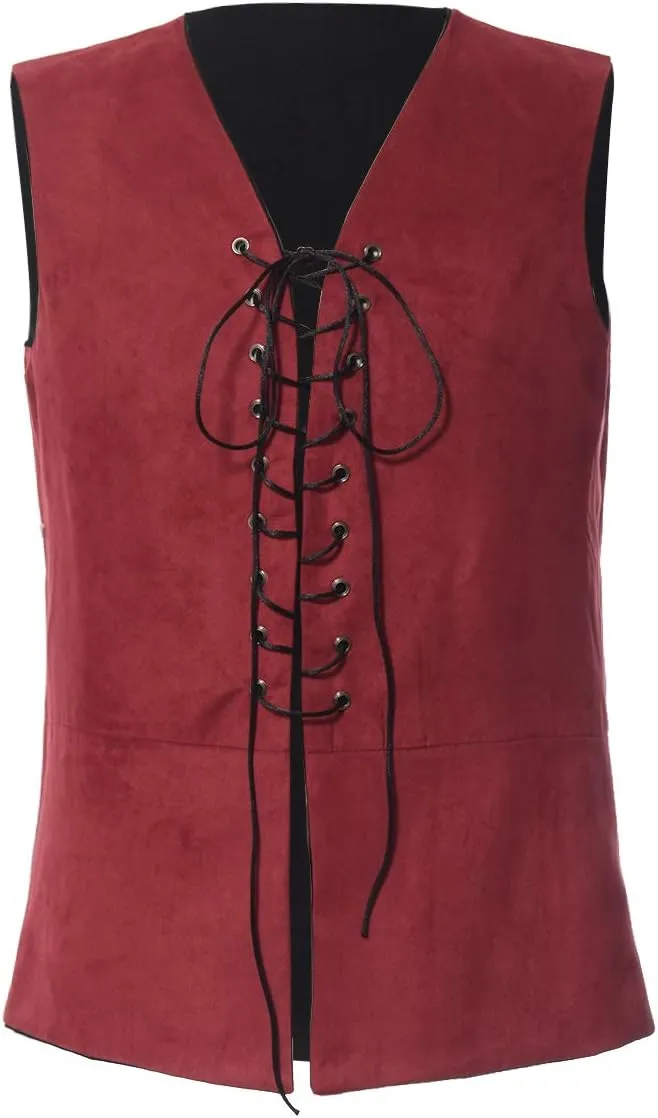 BPURB Mens Renaissance Steampunk Lace-up Vest Gothic Waistcoat Reversible Vest for Men