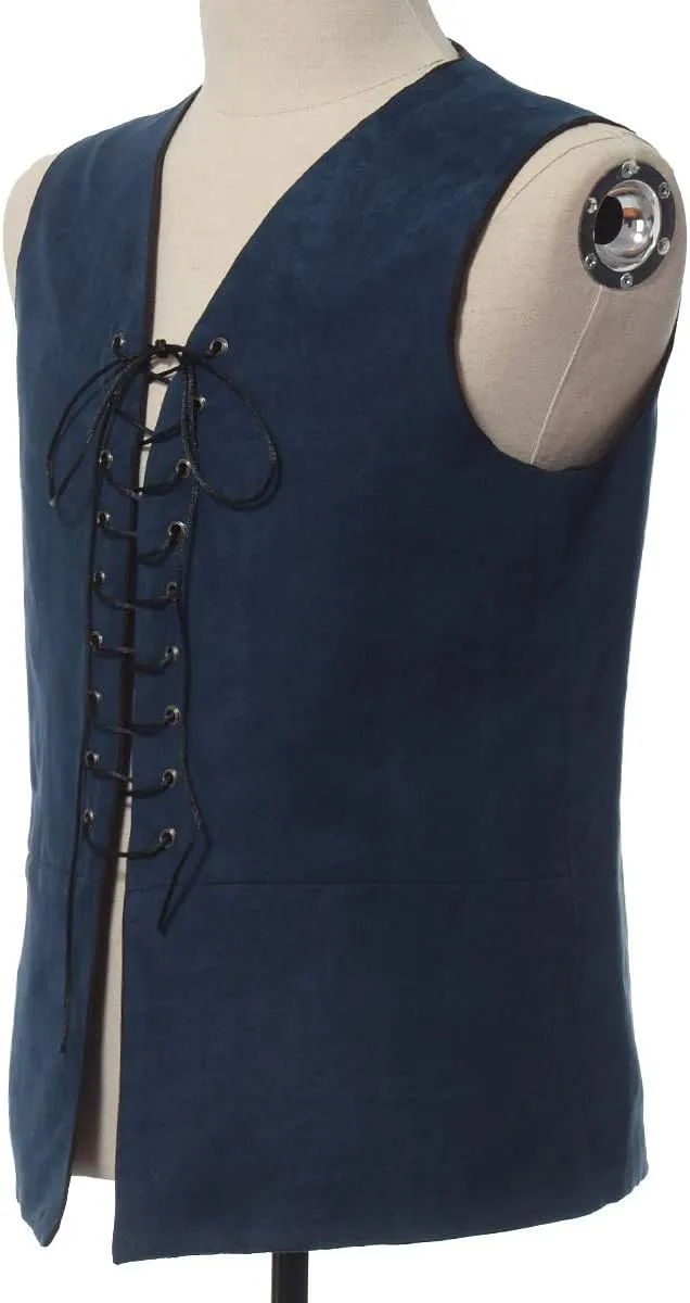 BPURB Mens Renaissance Steampunk Lace-up Vest Gothic Waistcoat Reversible Vest for Men