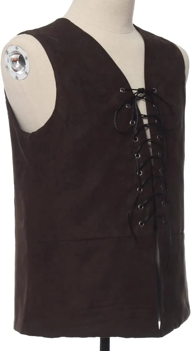 BPURB Mens Renaissance Steampunk Lace-up Vest Gothic Waistcoat Reversible Vest for Men