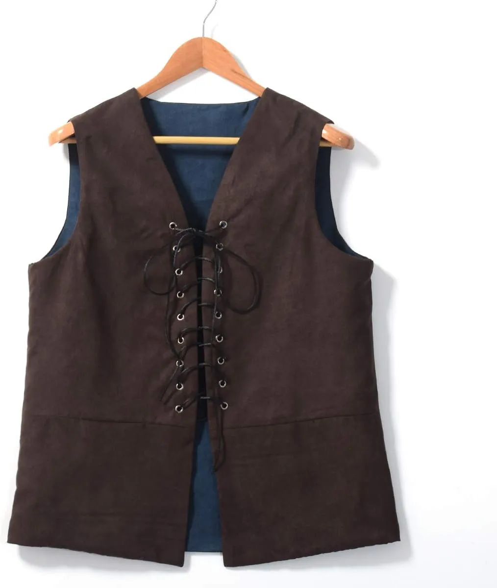 BPURB Mens Renaissance Steampunk Lace-up Vest Gothic Waistcoat Reversible Vest for Men