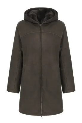Brown Anthracite Shearling Coat