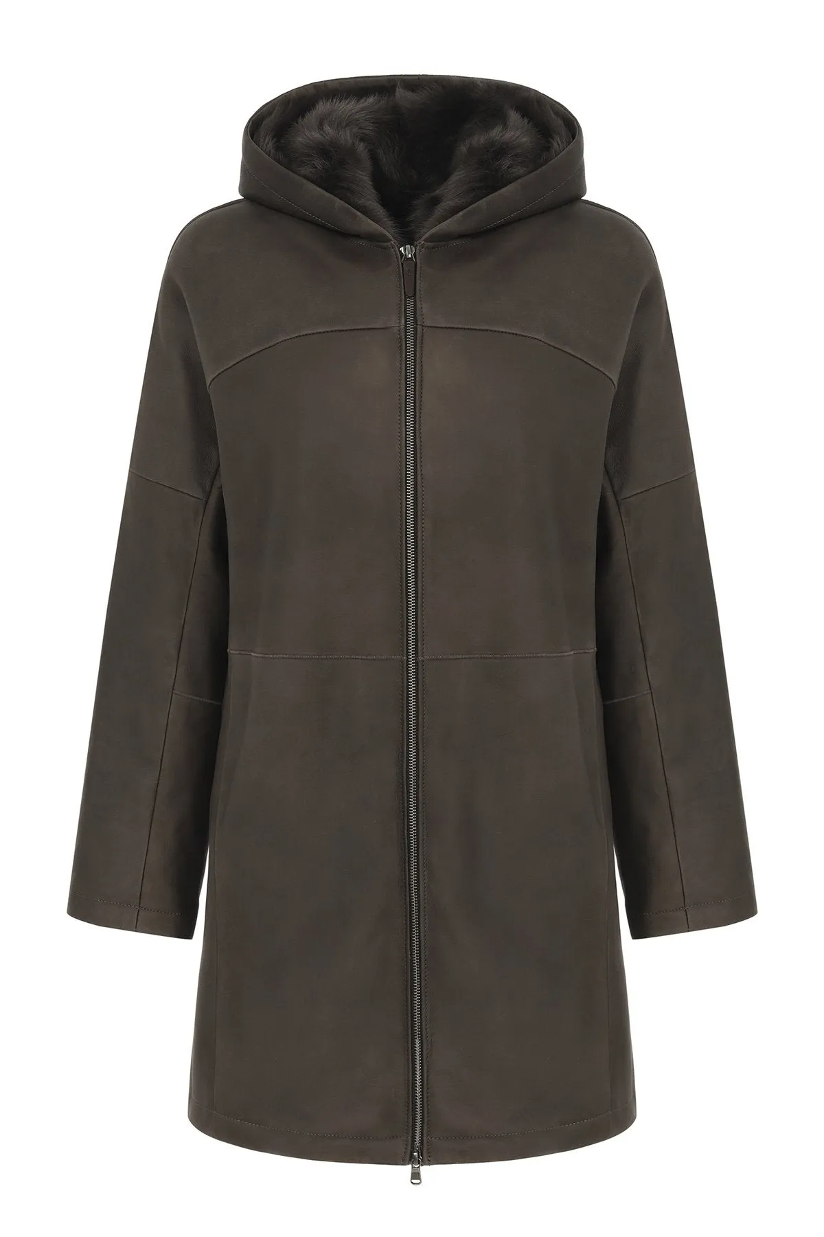 Brown Anthracite Shearling Coat
