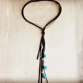 Brown Leather Lasso Necklace with Turquoise Accents