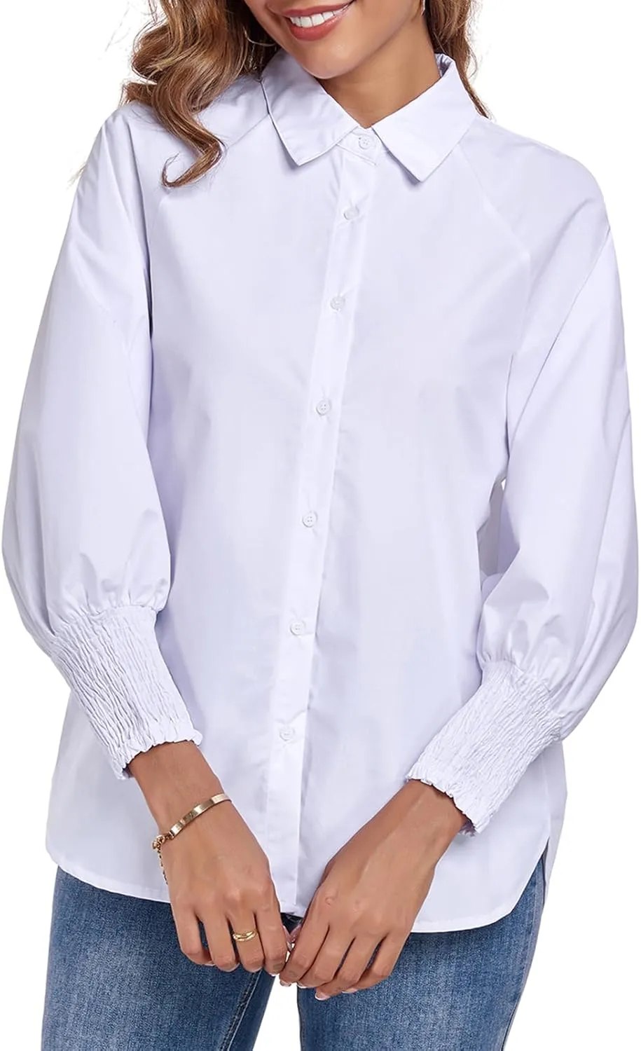 Button Down Shirts Striped Puff Long Sleeve Oversized Blouses Boyfriend Loose Tunics Collar Top