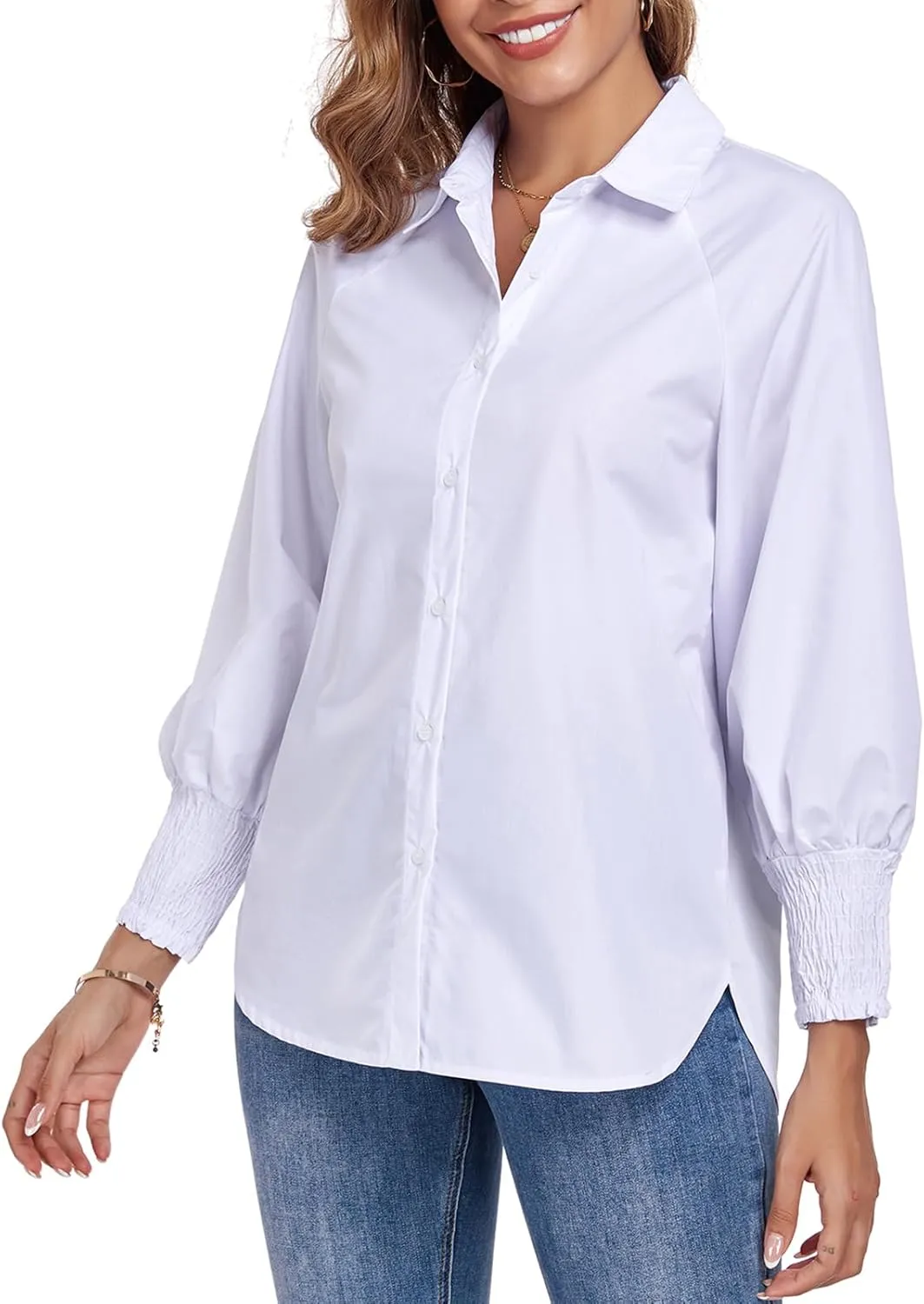 Button Down Shirts Striped Puff Long Sleeve Oversized Blouses Boyfriend Loose Tunics Collar Top