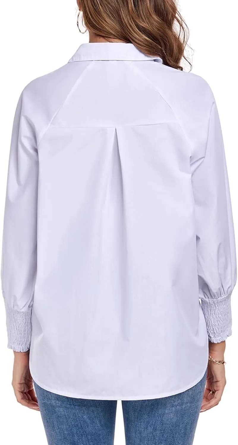 Button Down Shirts Striped Puff Long Sleeve Oversized Blouses Boyfriend Loose Tunics Collar Top