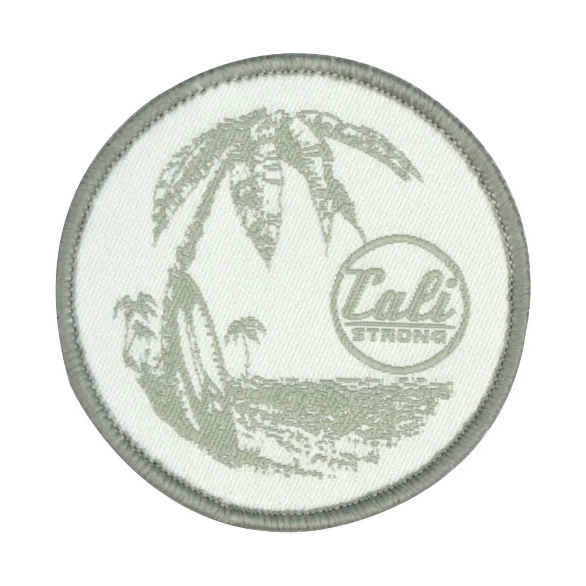 CALI Strong Palm Tree Surf Board Silver White Round Hook-and-Loop Morale Patch