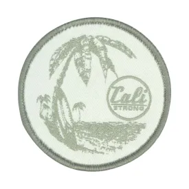 CALI Strong Palm Tree Surf Board Silver White Round Hook-and-Loop Morale Patch