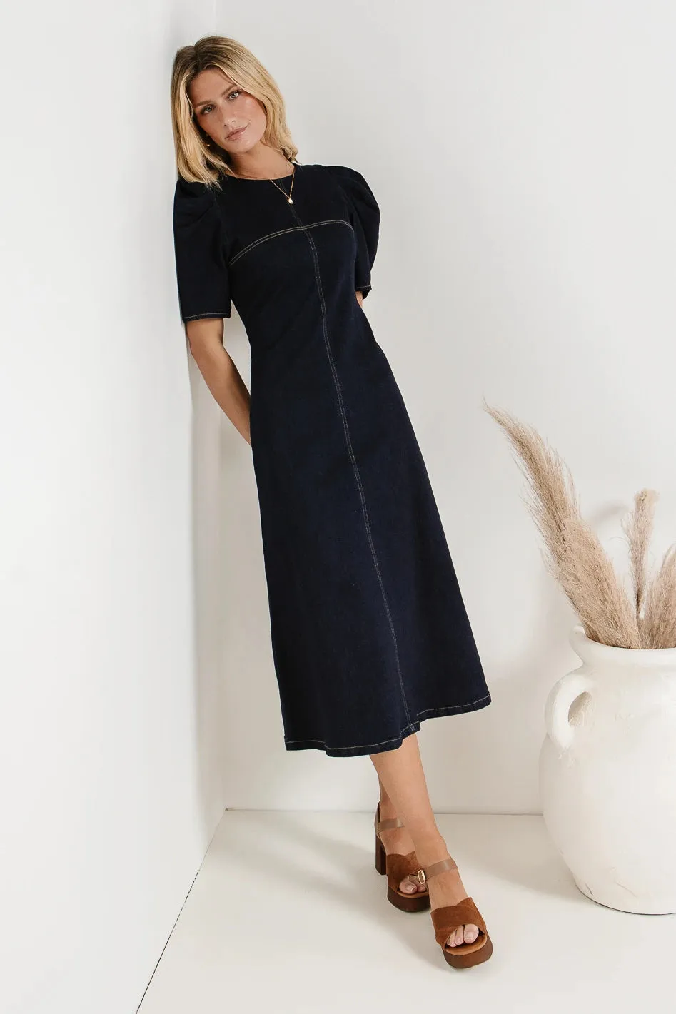 Campbell Denim Dress in Dark Wash