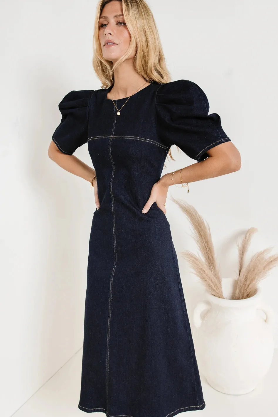 Campbell Denim Dress in Dark Wash