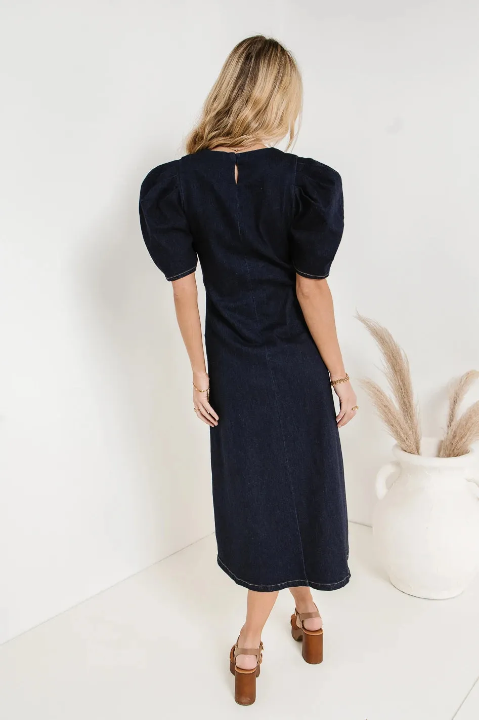 Campbell Denim Dress in Dark Wash