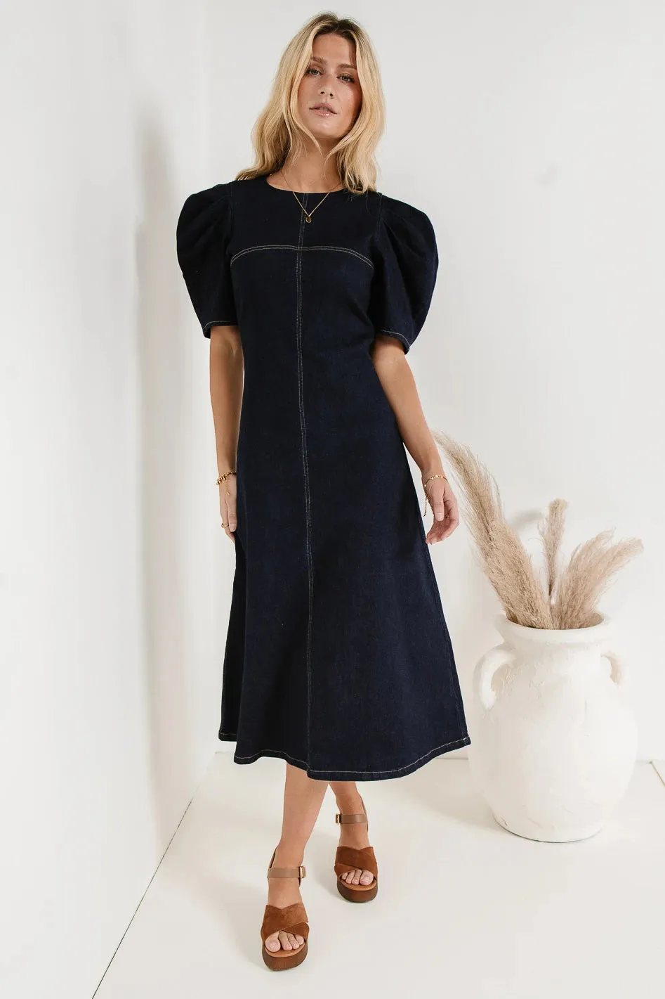 Campbell Denim Dress in Dark Wash