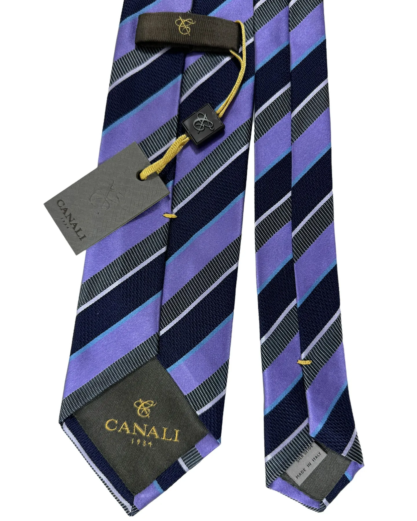 Canali Silk Tie Purple Dark Blue Stripes Pattern - Classic Italian