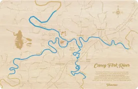 Caney Fork River, TN - Laser Cut Wood Map