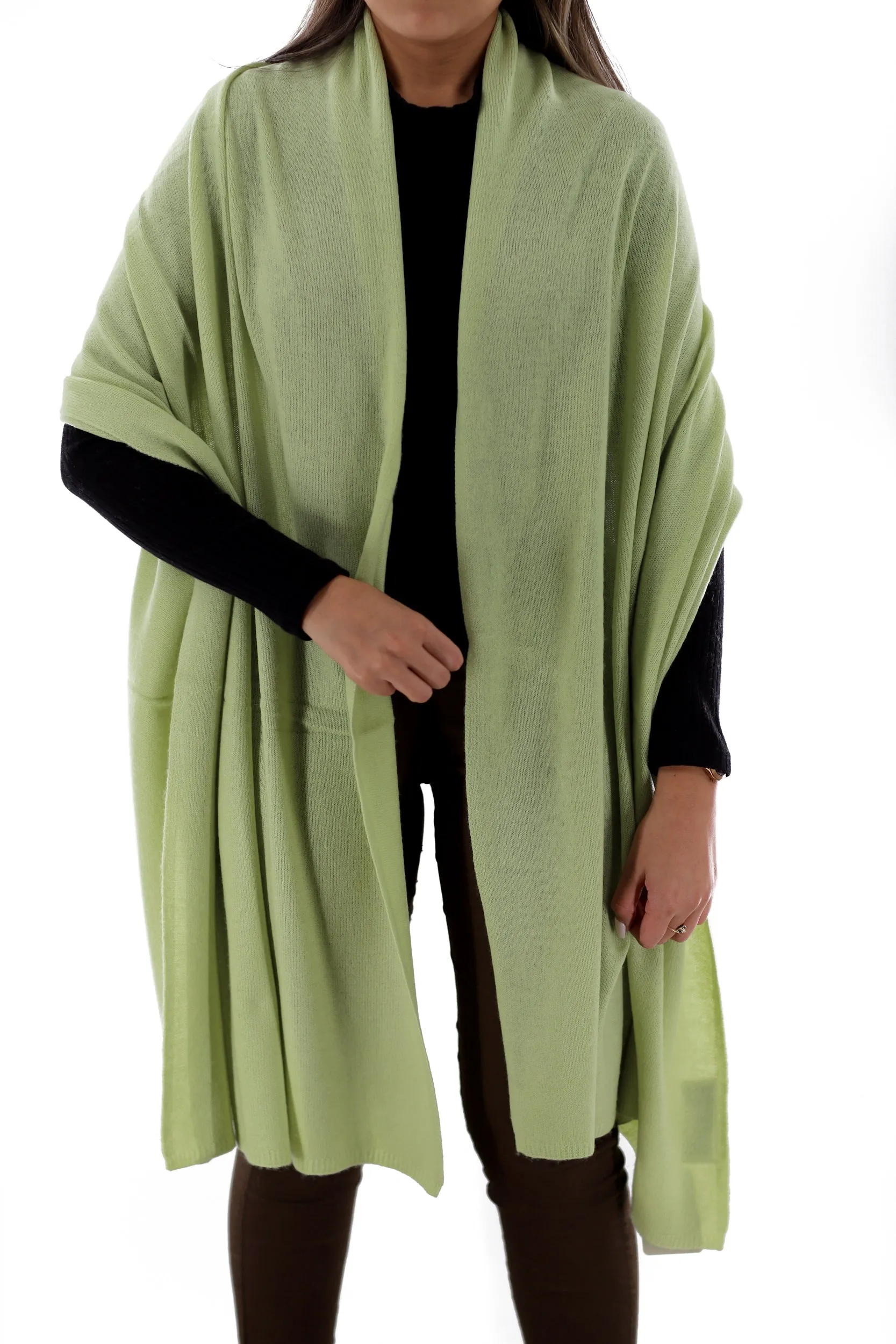 CASHMERE BLEND KNIT SHAWL - LIME
