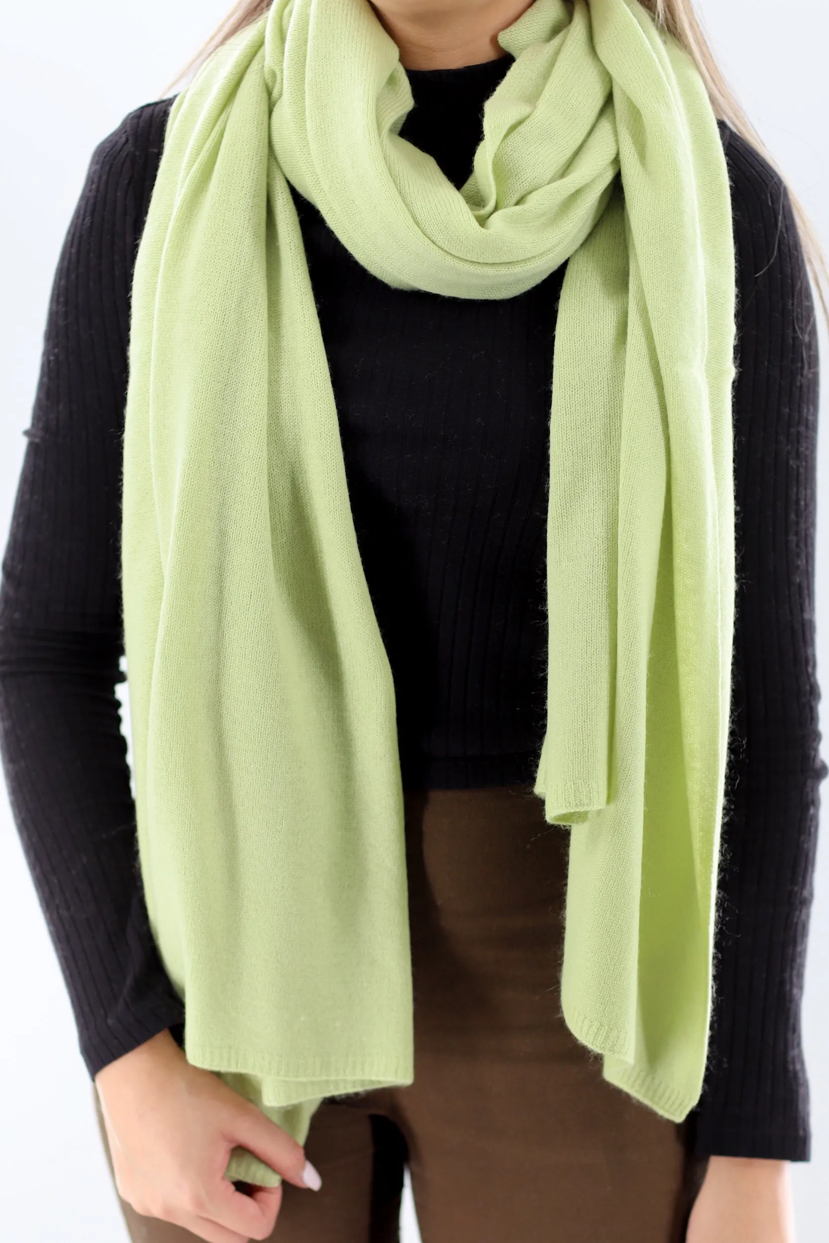 CASHMERE BLEND KNIT SHAWL - LIME