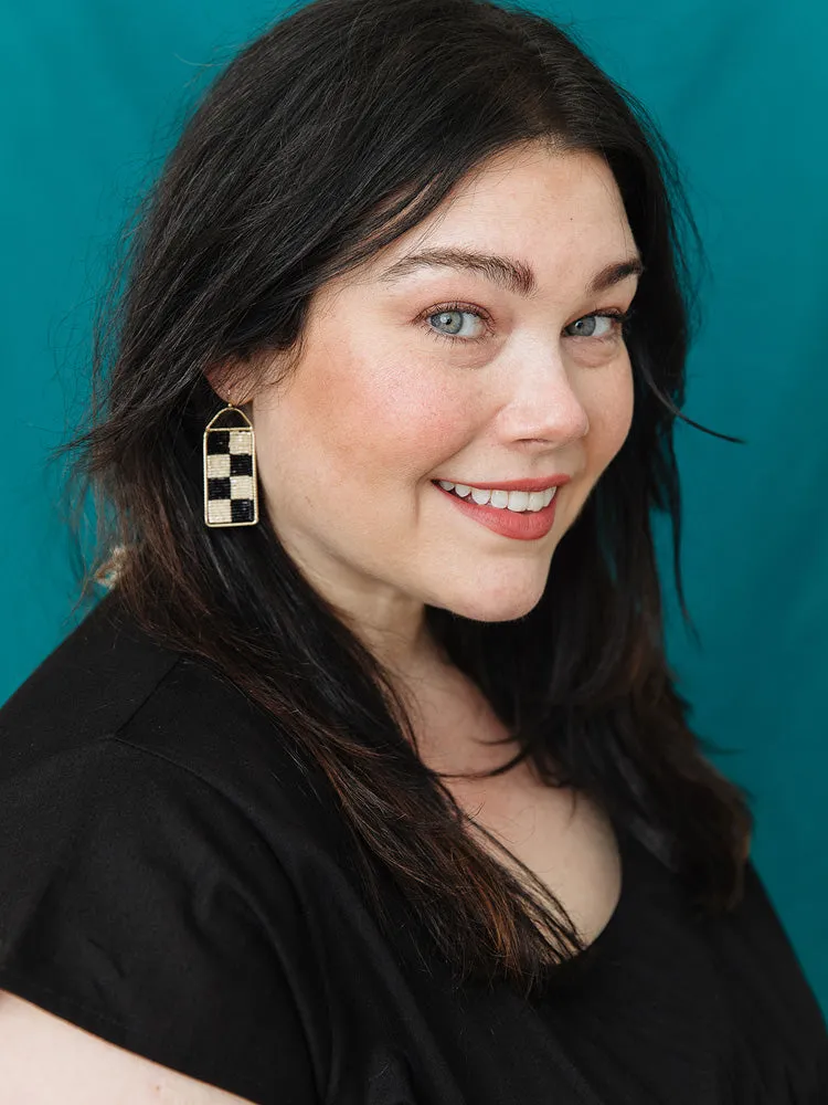 Checker Beaded Earrings - Black