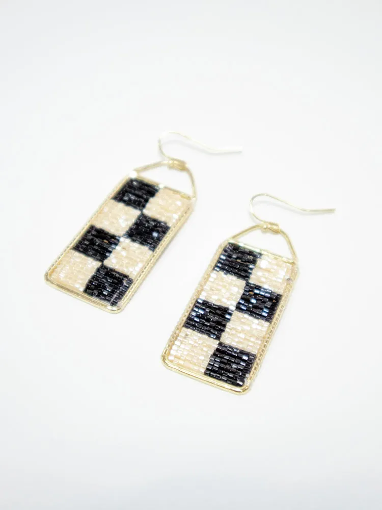 Checker Beaded Earrings - Black